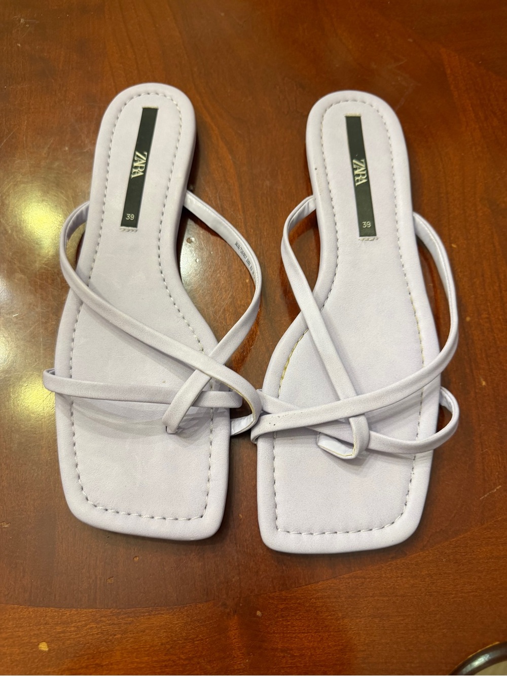 Zara Pale Lavender Strappy Square-Toe Slide Sandals